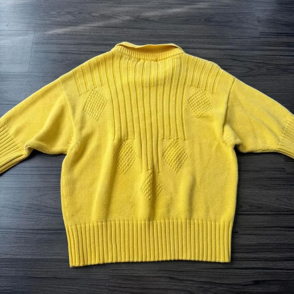 Vintage 80s Yellow Stephen Kean polo knit sweater Size Medium 100% Cotton